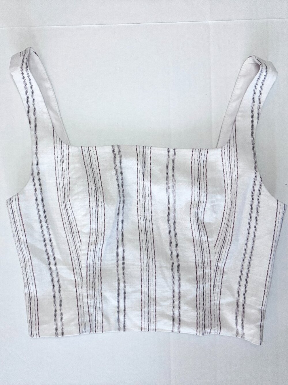 Antonio Melani Striped Crop Top 100% Cotton - Ivory / Bark - Size 12